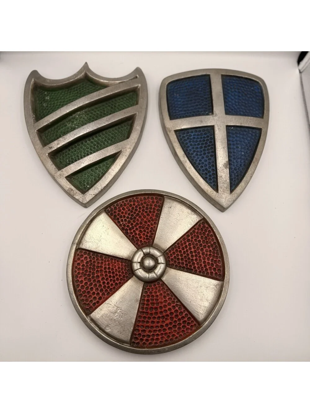 Vintage Whitehall Cast Aluminum Mid-evil Shield Plaque Wall Hanging Art Set of 3
